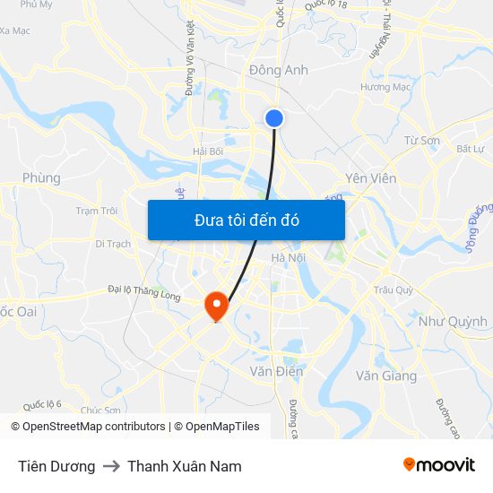 Tiên Dương to Thanh Xuân Nam map