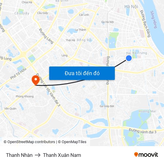 Thanh Nhàn to Thanh Xuân Nam map