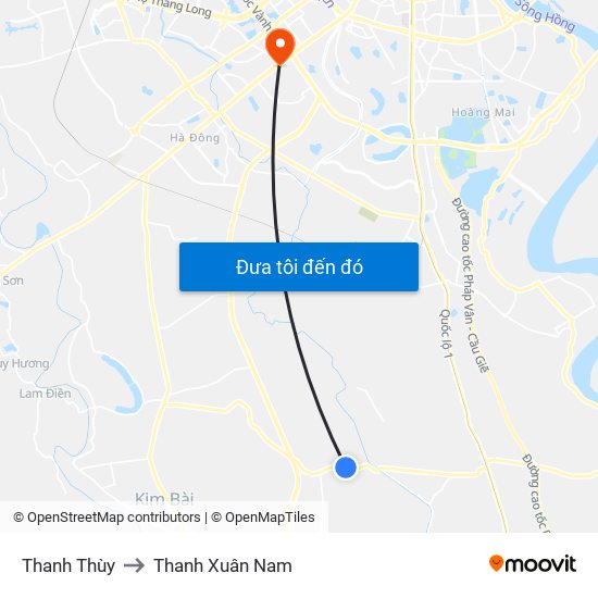 Thanh Thùy to Thanh Xuân Nam map