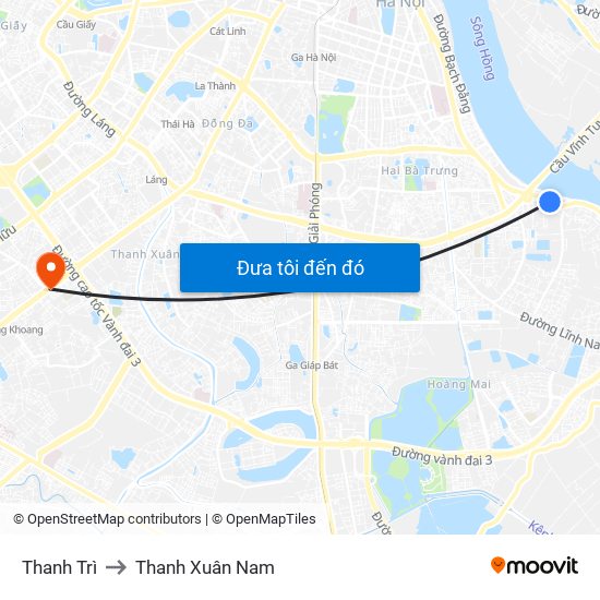 Thanh Trì to Thanh Xuân Nam map