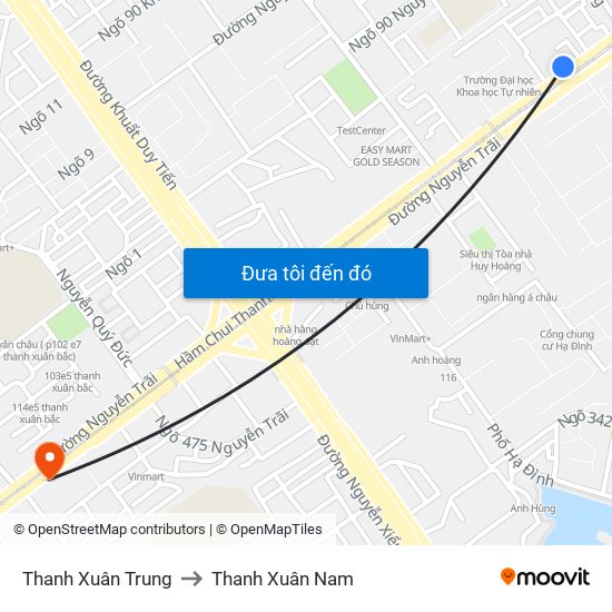 Thanh Xuân Trung to Thanh Xuân Nam map