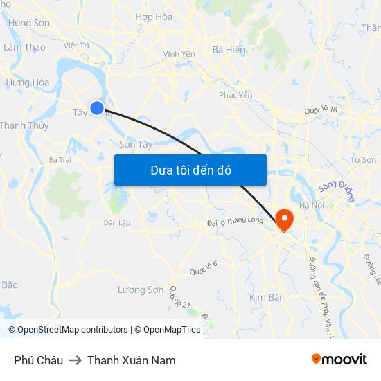 Phú Châu to Thanh Xuân Nam map