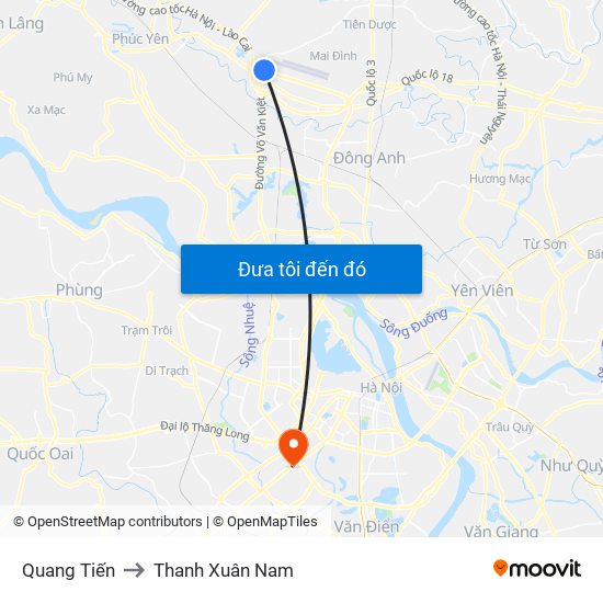 Quang Tiến to Thanh Xuân Nam map