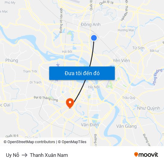 Uy Nỗ to Thanh Xuân Nam map