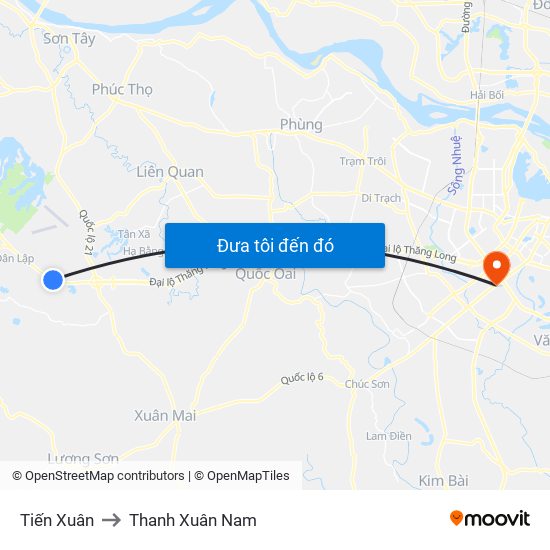 Tiến Xuân to Thanh Xuân Nam map
