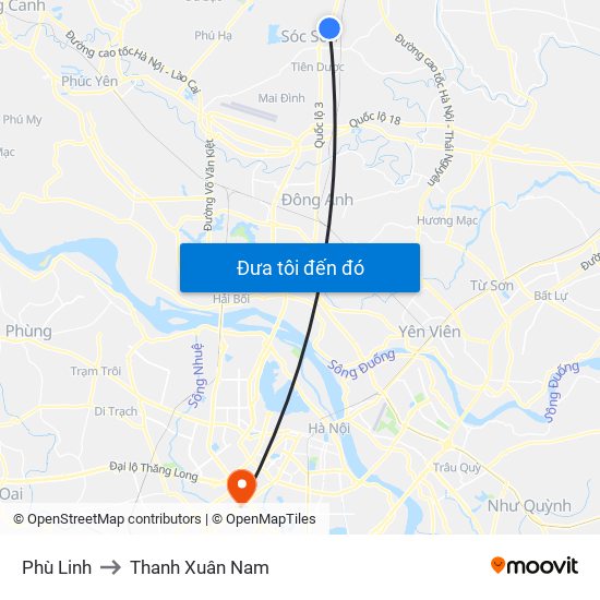 Phù Linh to Thanh Xuân Nam map