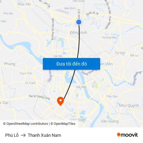 Phù Lỗ to Thanh Xuân Nam map