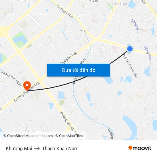 Khương Mai to Thanh Xuân Nam map