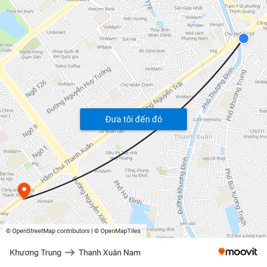 Khương Trung to Thanh Xuân Nam map