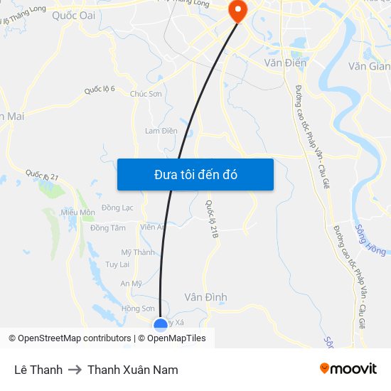 Lê Thanh to Thanh Xuân Nam map