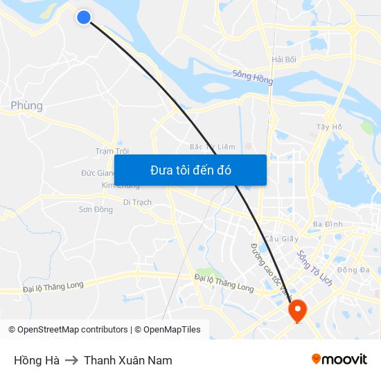 Hồng Hà to Thanh Xuân Nam map
