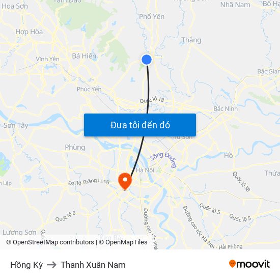 Hồng Kỳ to Thanh Xuân Nam map