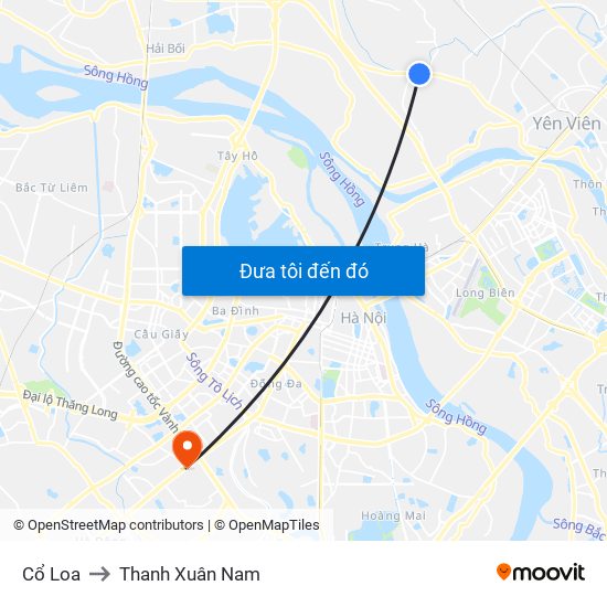 Cổ Loa to Thanh Xuân Nam map