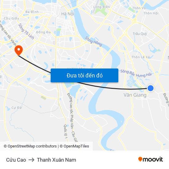 Cửu Cao to Thanh Xuân Nam map