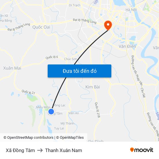 Xã Đồng Tâm to Thanh Xuân Nam map