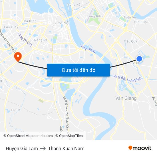 Huyện Gia Lâm to Thanh Xuân Nam map