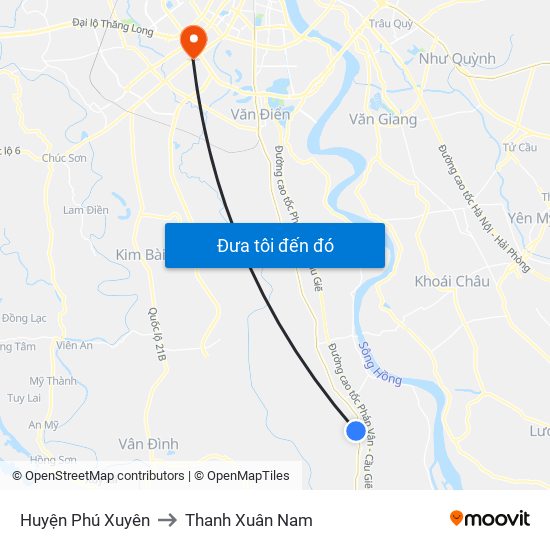 Huyện Phú Xuyên to Thanh Xuân Nam map