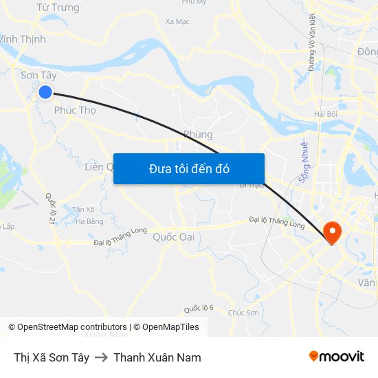 Thị Xã Sơn Tây to Thanh Xuân Nam map