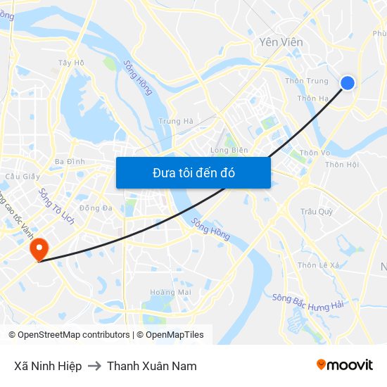 Xã Ninh Hiệp to Thanh Xuân Nam map