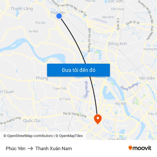 Phúc Yên to Thanh Xuân Nam map