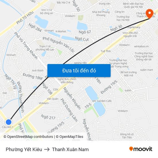 Phường Yết Kiêu to Thanh Xuân Nam map