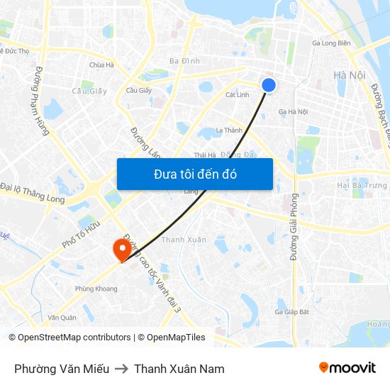 Phường Văn Miếu to Thanh Xuân Nam map