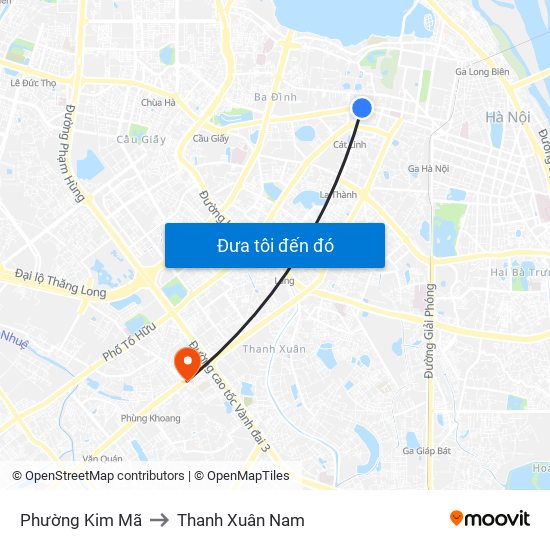 Phường Kim Mã to Thanh Xuân Nam map
