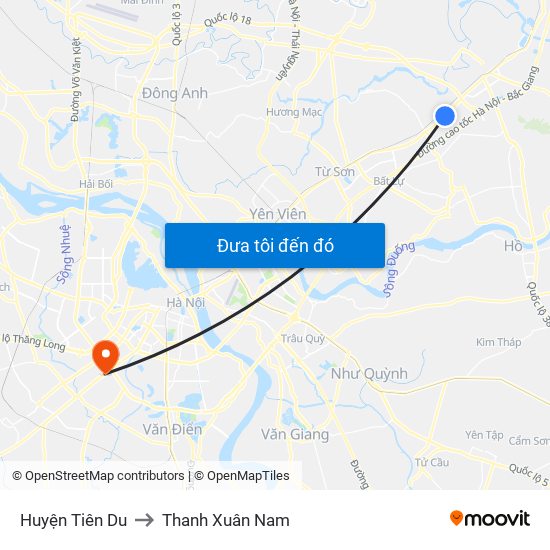 Huyện Tiên Du to Thanh Xuân Nam map