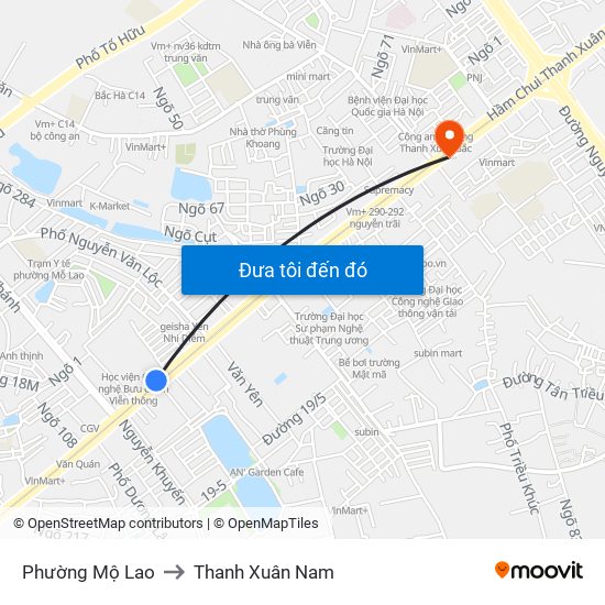 Phường Mộ Lao to Thanh Xuân Nam map