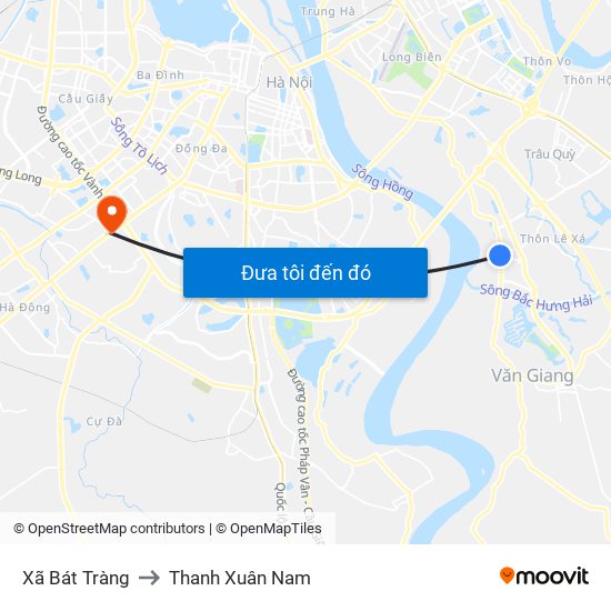Xã Bát Tràng to Thanh Xuân Nam map