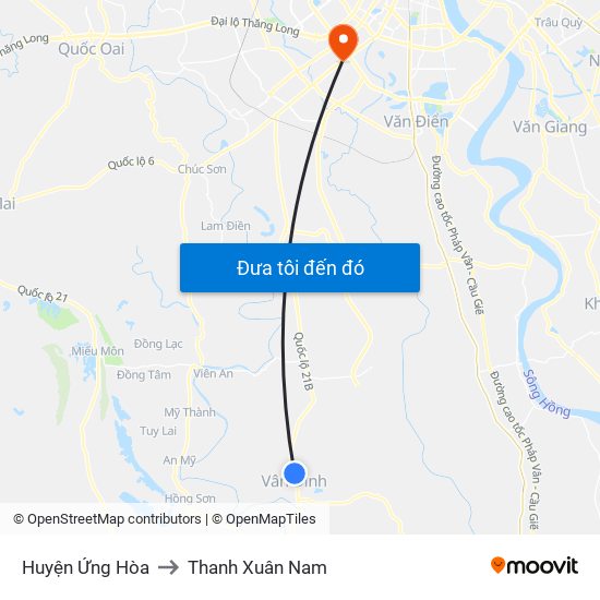 Huyện Ứng Hòa to Thanh Xuân Nam map