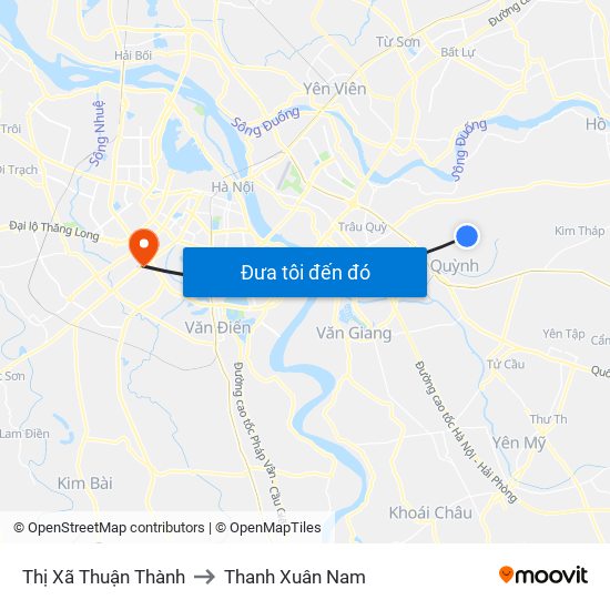 Thị Xã Thuận Thành to Thanh Xuân Nam map