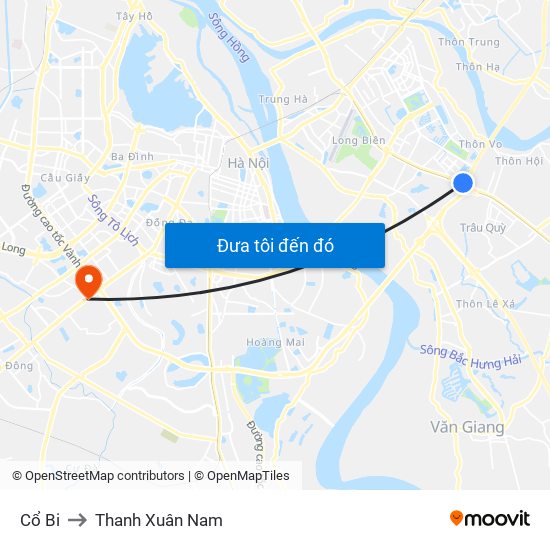 Cổ Bi to Thanh Xuân Nam map