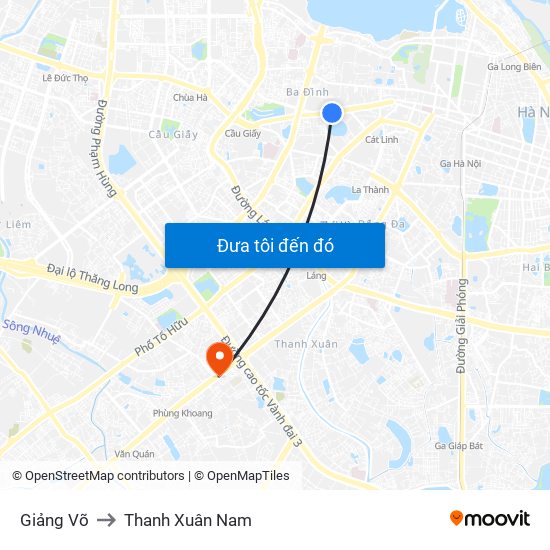 Giảng Võ to Thanh Xuân Nam map