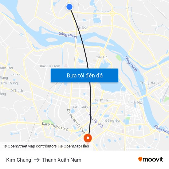 Kim Chung to Thanh Xuân Nam map