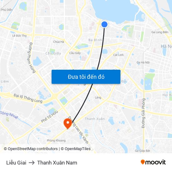 Liễu Giai to Thanh Xuân Nam map