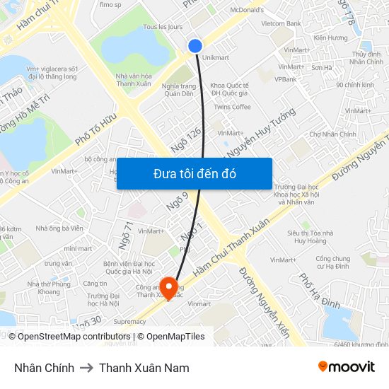 Nhân Chính to Thanh Xuân Nam map