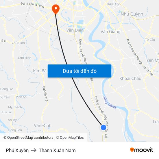 Phú Xuyên to Thanh Xuân Nam map