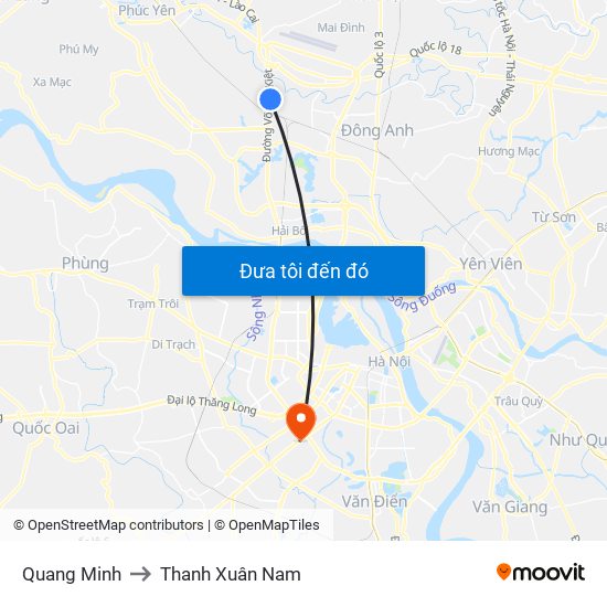 Quang Minh to Thanh Xuân Nam map
