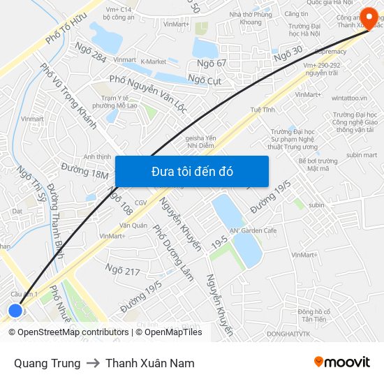 Quang Trung to Thanh Xuân Nam map