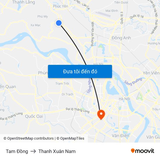 Tam Đồng to Thanh Xuân Nam map