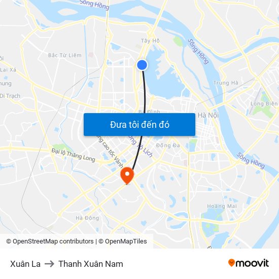 Xuân La to Thanh Xuân Nam map
