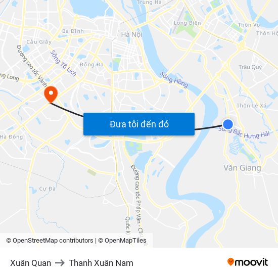 Xuân Quan to Thanh Xuân Nam map