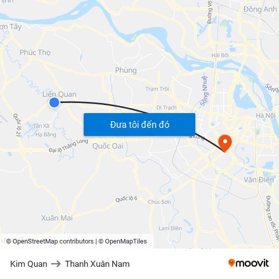 Kim Quan to Thanh Xuân Nam map
