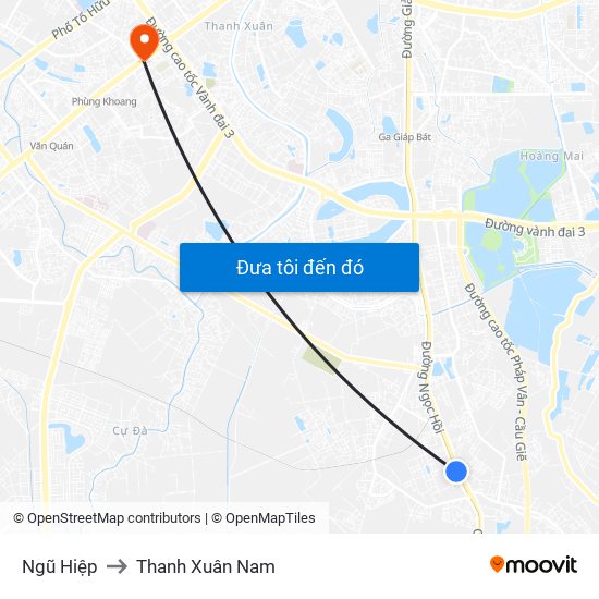 Ngũ Hiệp to Thanh Xuân Nam map