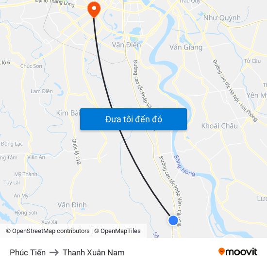 Phúc Tiến to Thanh Xuân Nam map