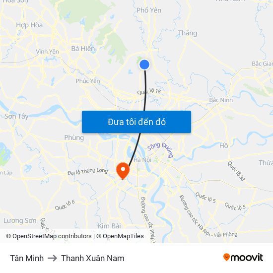 Tân Minh to Thanh Xuân Nam map