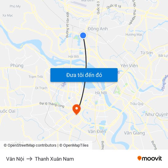 Vân Nội to Thanh Xuân Nam map
