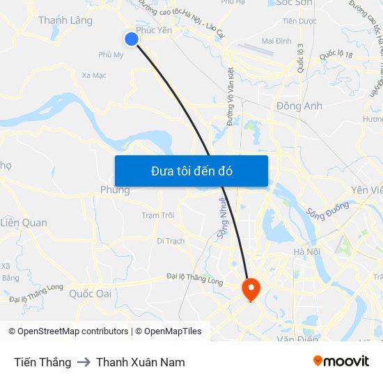 Tiến Thắng to Thanh Xuân Nam map
