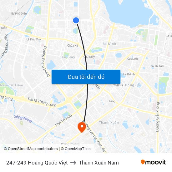 247-249 Hoàng Quốc Việt to Thanh Xuân Nam map